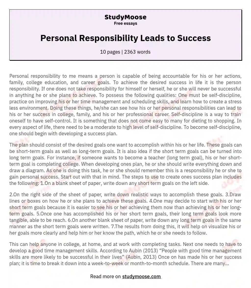 Personal Responsibility Leads to Success