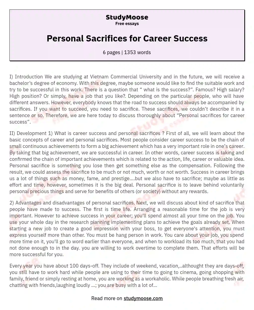 Personal Sacrifices for Career Success
