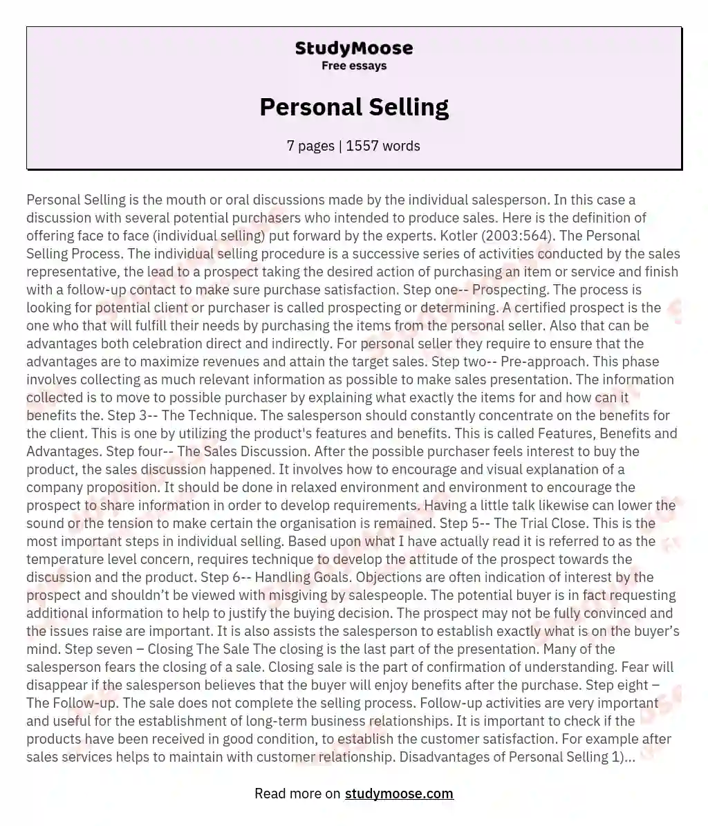 Personal Selling essay