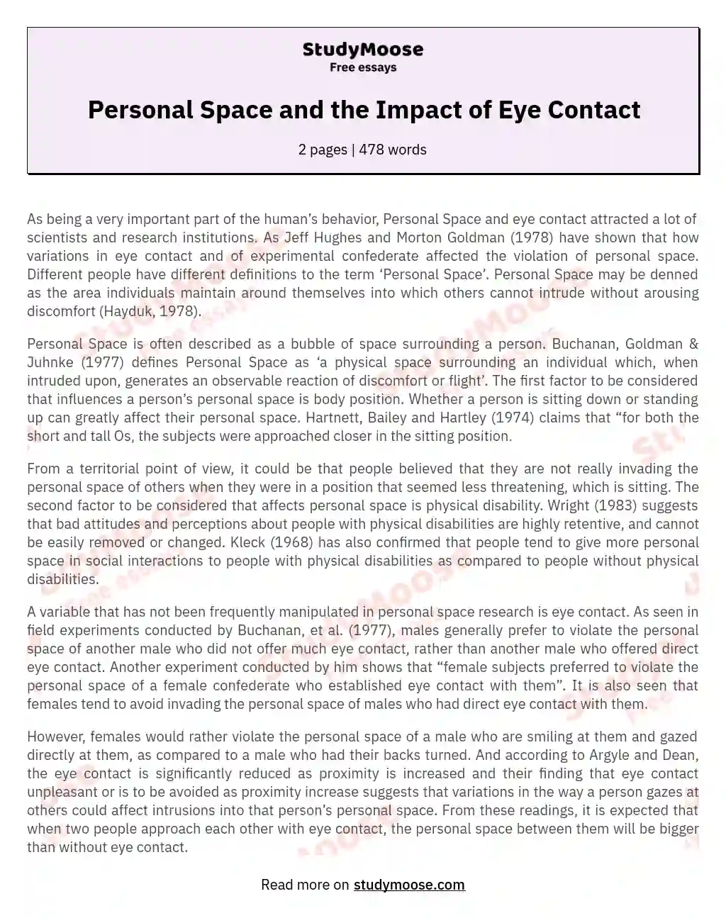 Personal Space and the Impact of Eye Contact essay