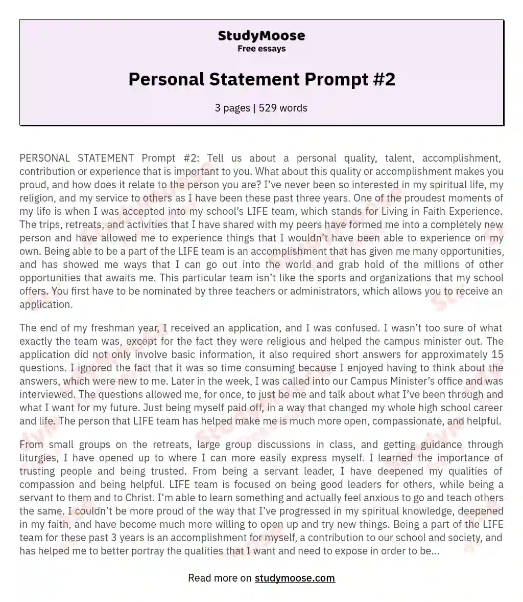 Personal Statement Prompt #2 essay