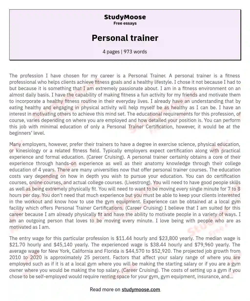 Personal trainer essay