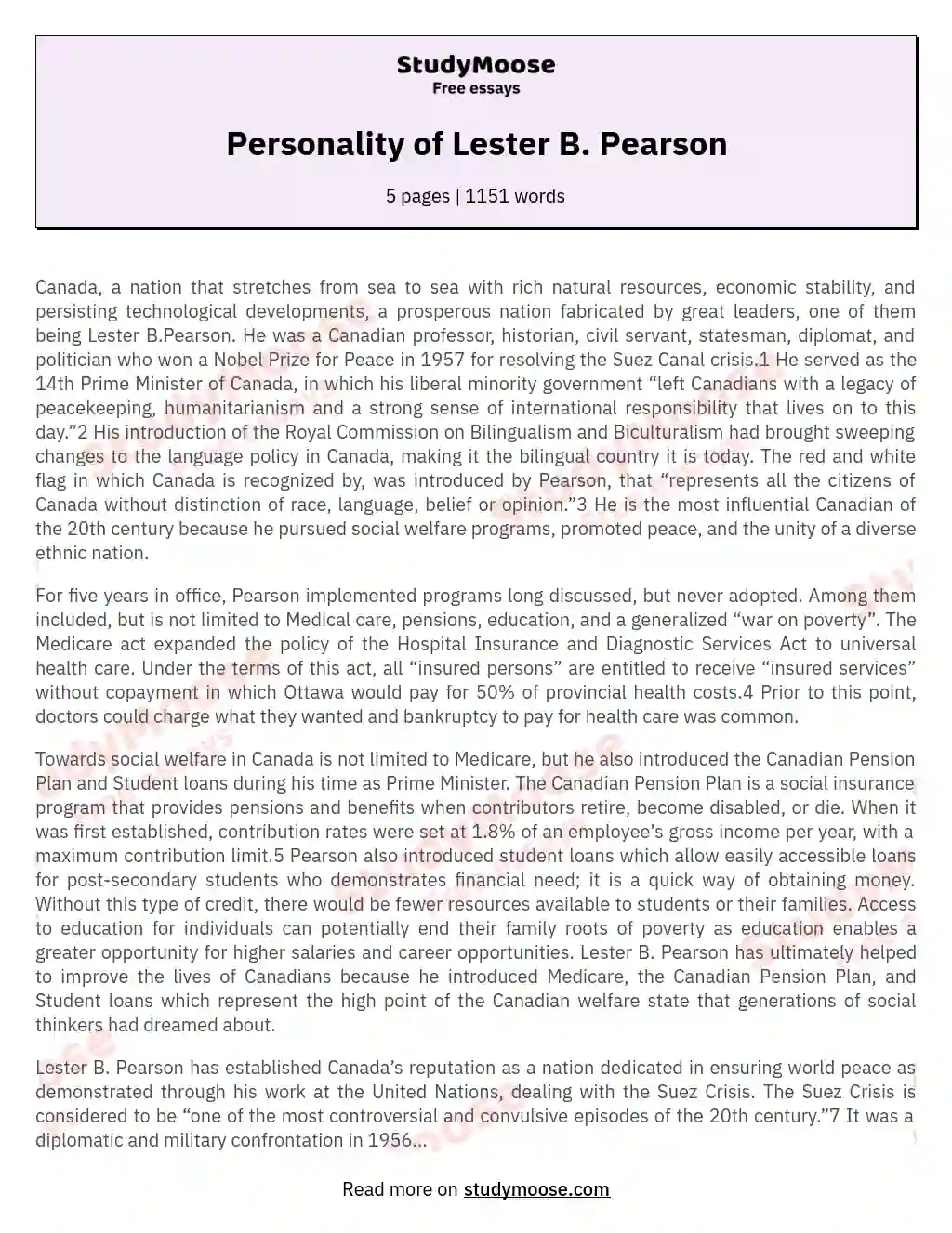 Personality of Lester B. Pearson essay
