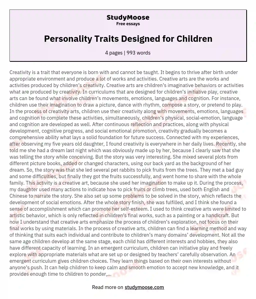 Personality Traits Designed for Children essay