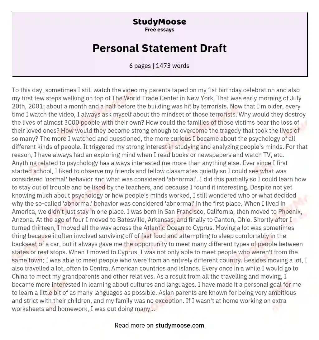 Personal Statement Draft essay