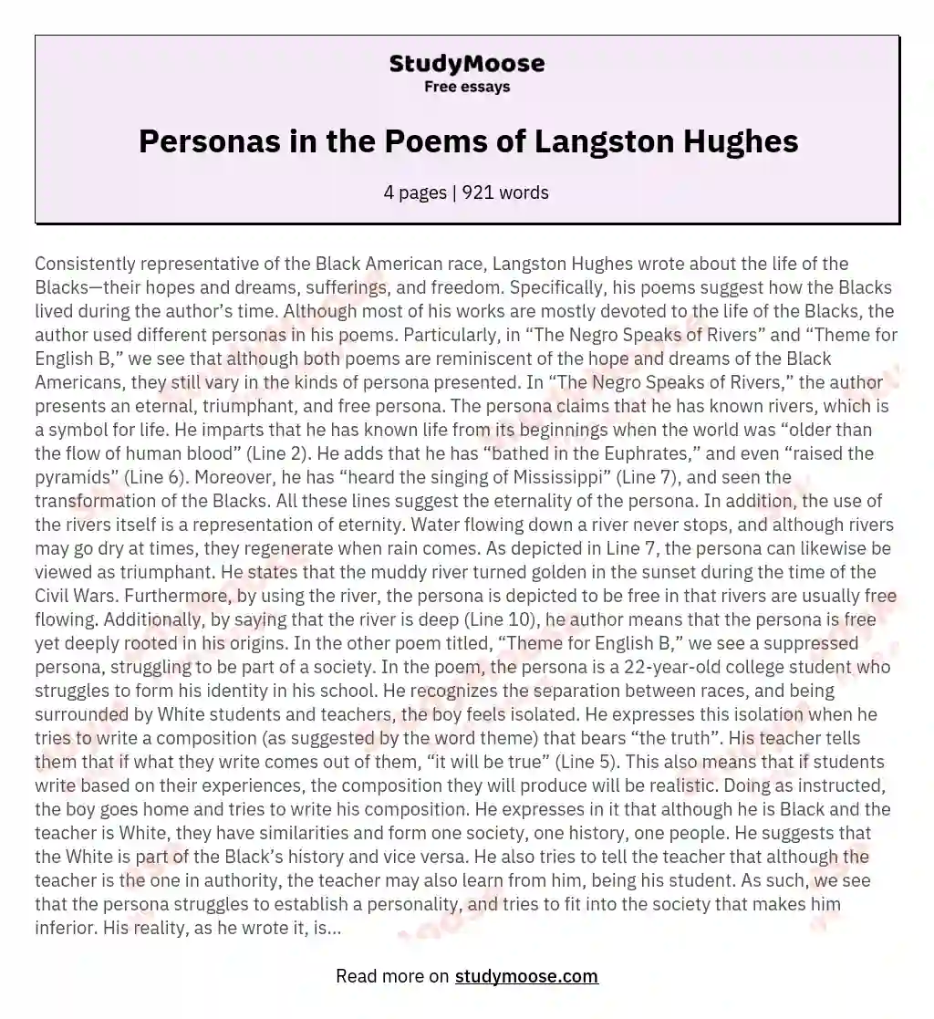 langston hughes analysis essay