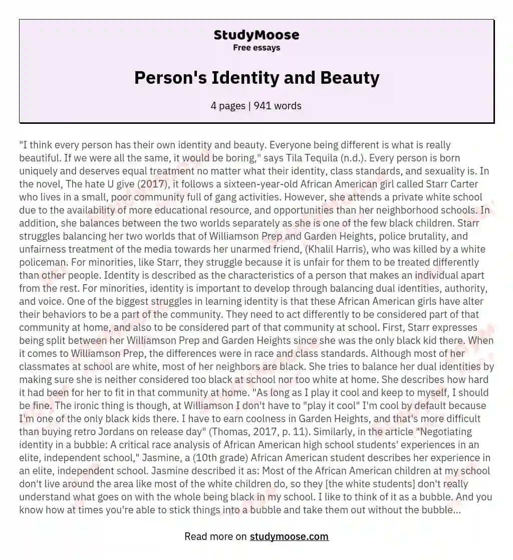 Person's Identity and Beauty