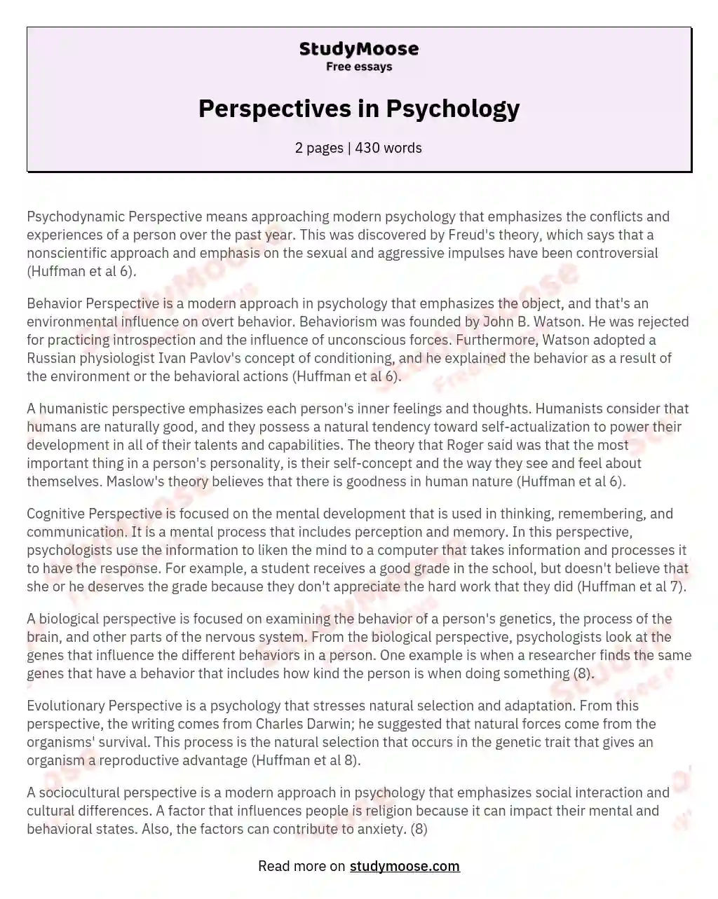 Perspectives in Psychology essay