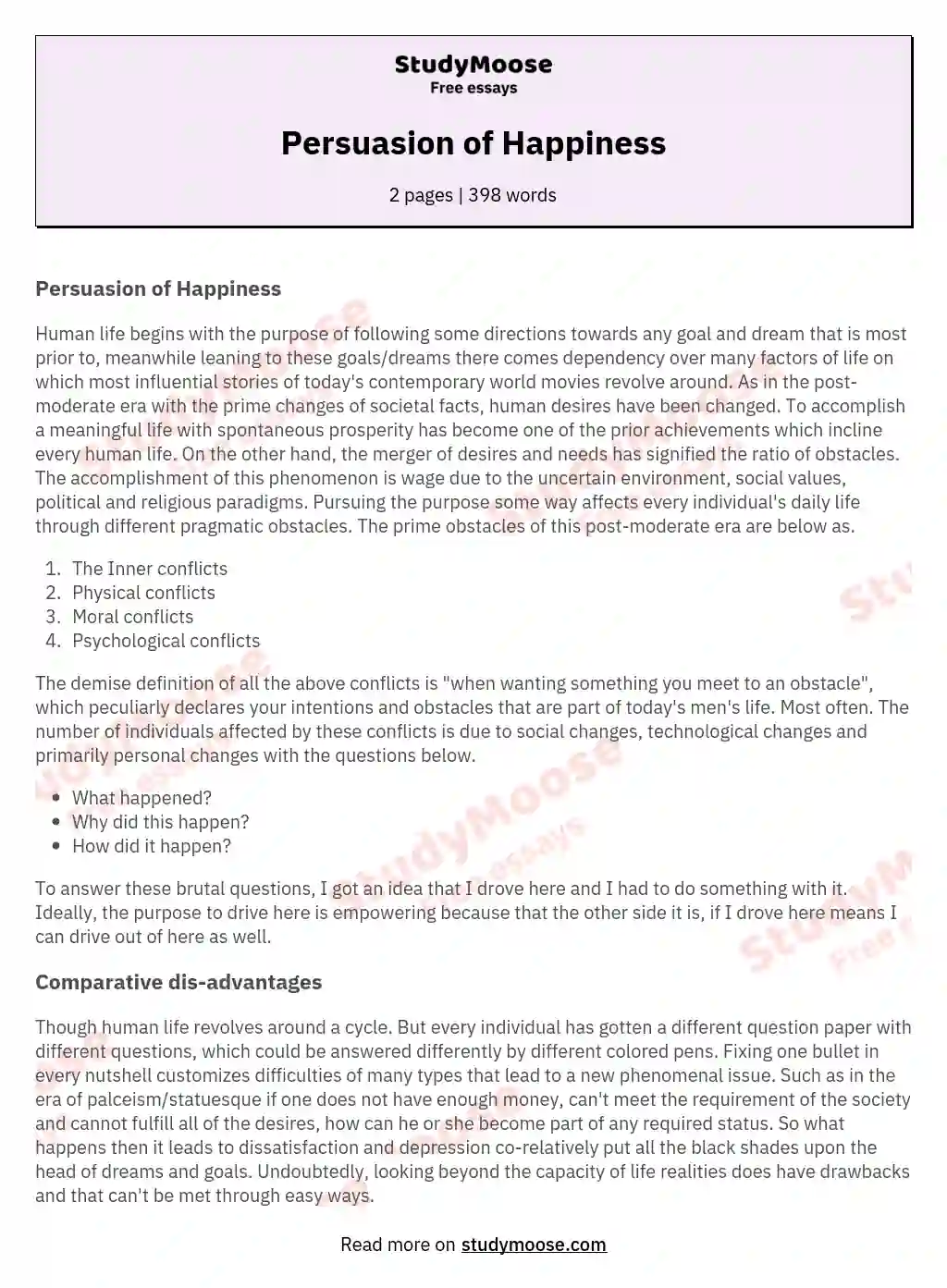 Persuasion of Happiness essay
