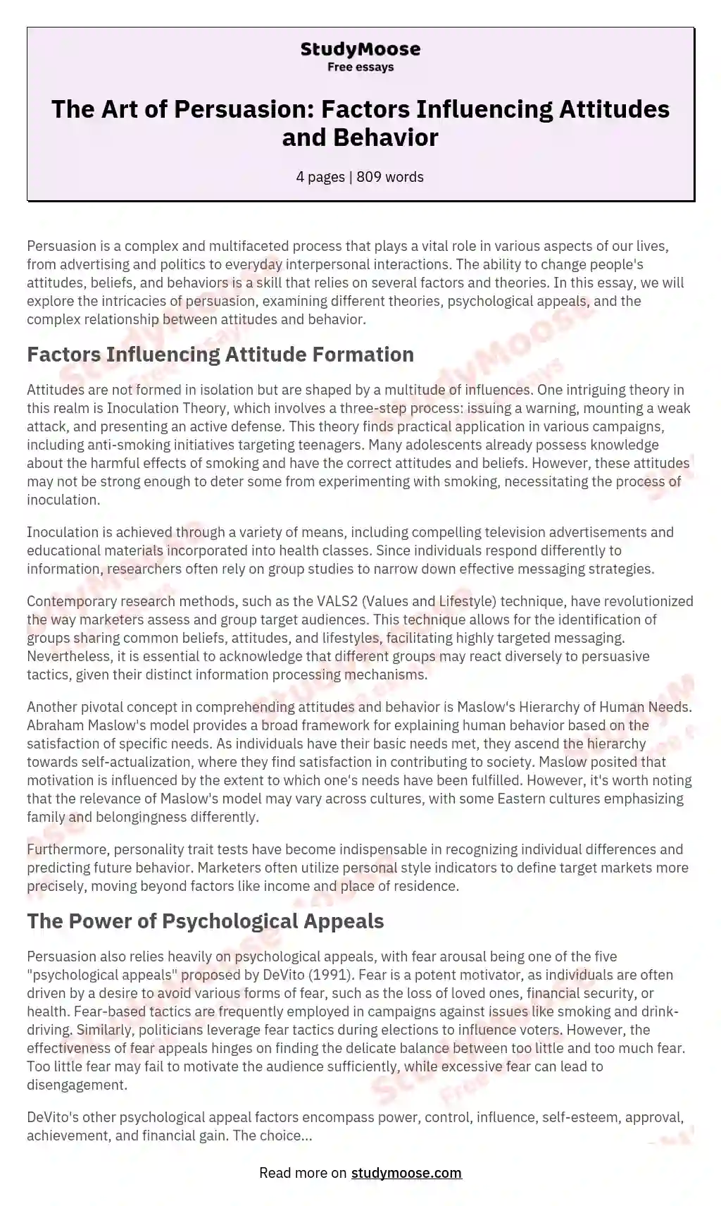The Art of Persuasion: Factors Influencing Attitudes and Behavior essay