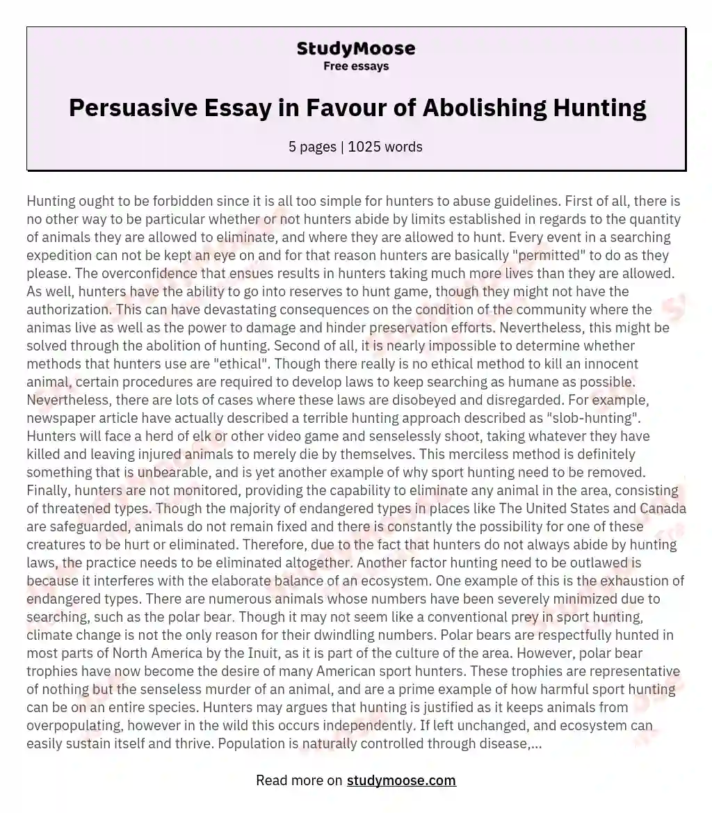 Persuasive Essay in Favour of Abolishing Hunting essay