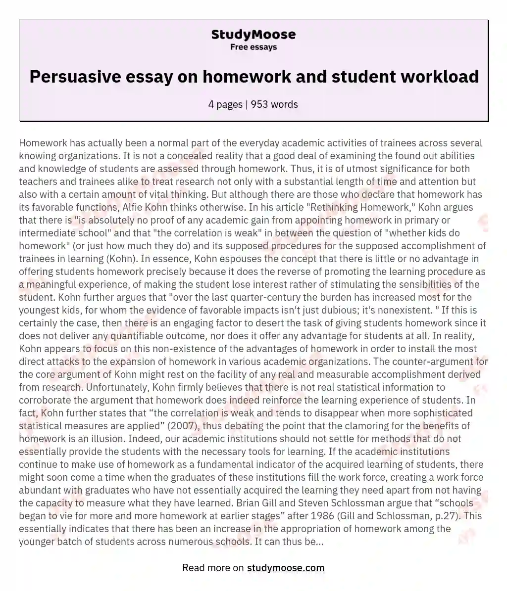 Persuasive essay on homework and student workload essay