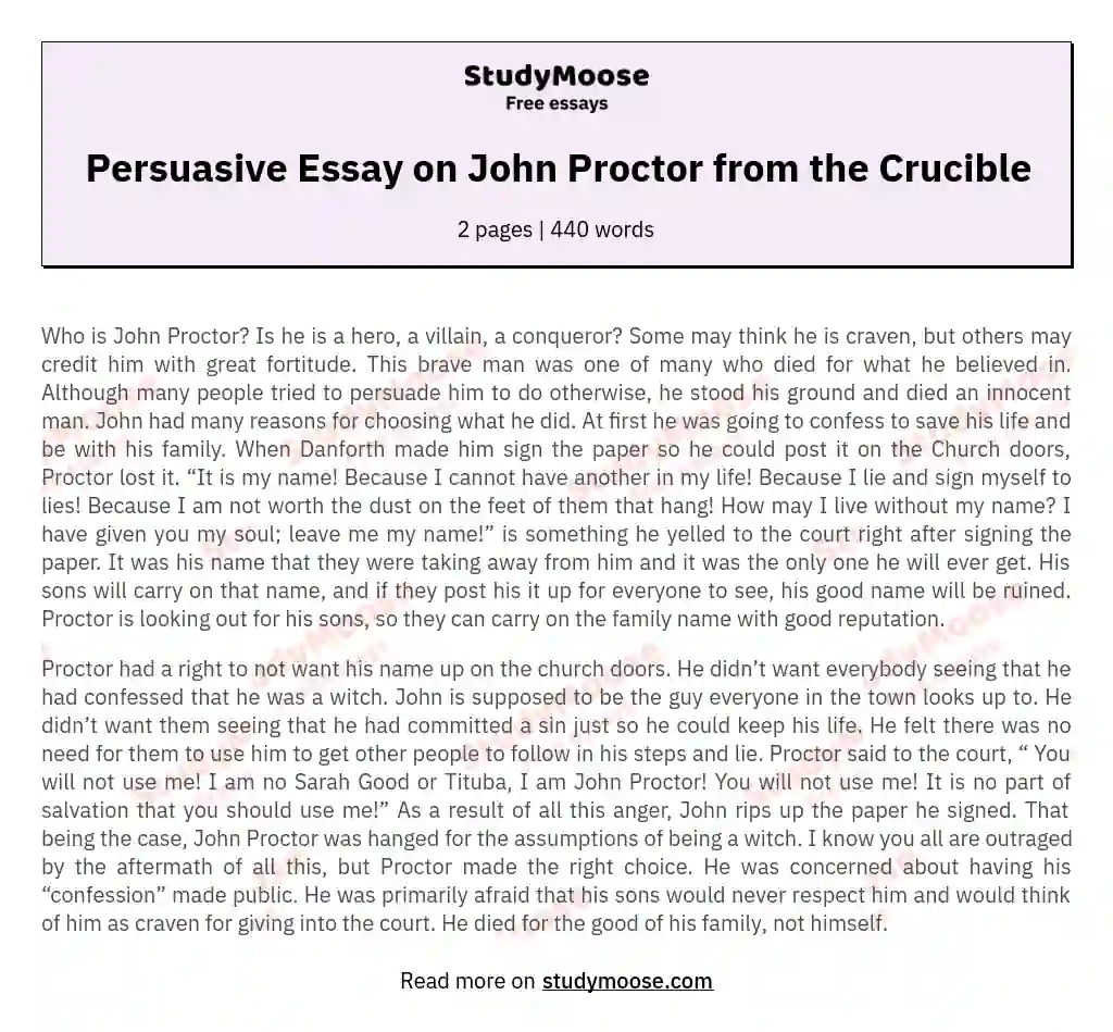 Persuasive Essay on John Proctor from the Crucible