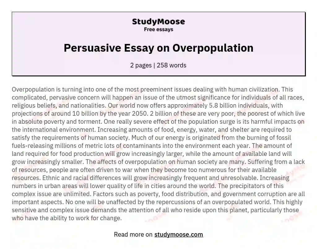 Persuasive Essay on Overpopulation essay
