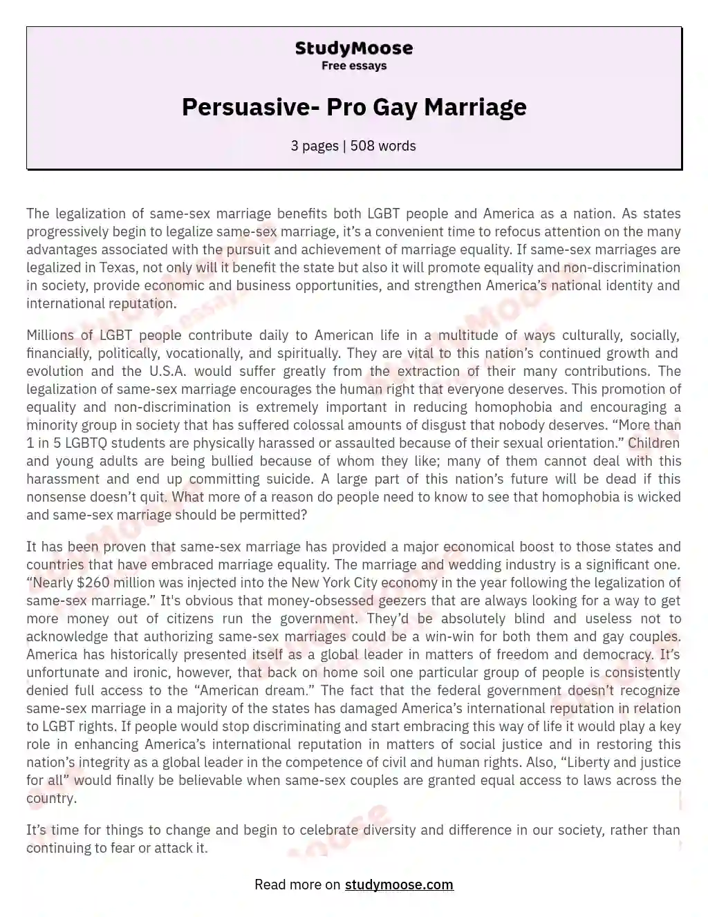 pros and cons of gay marriage essay