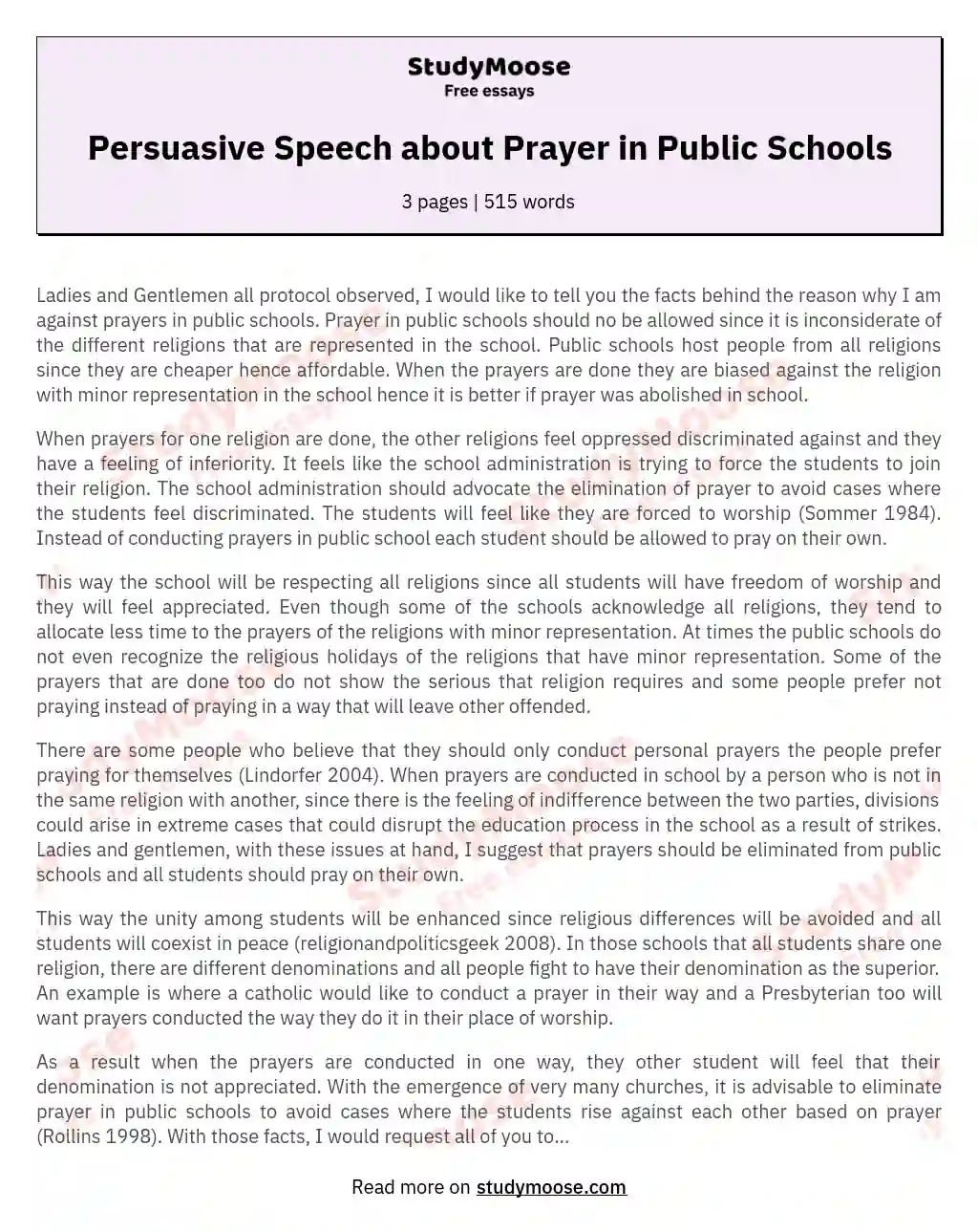 Persuasive Speech about Prayer in Public Schools essay