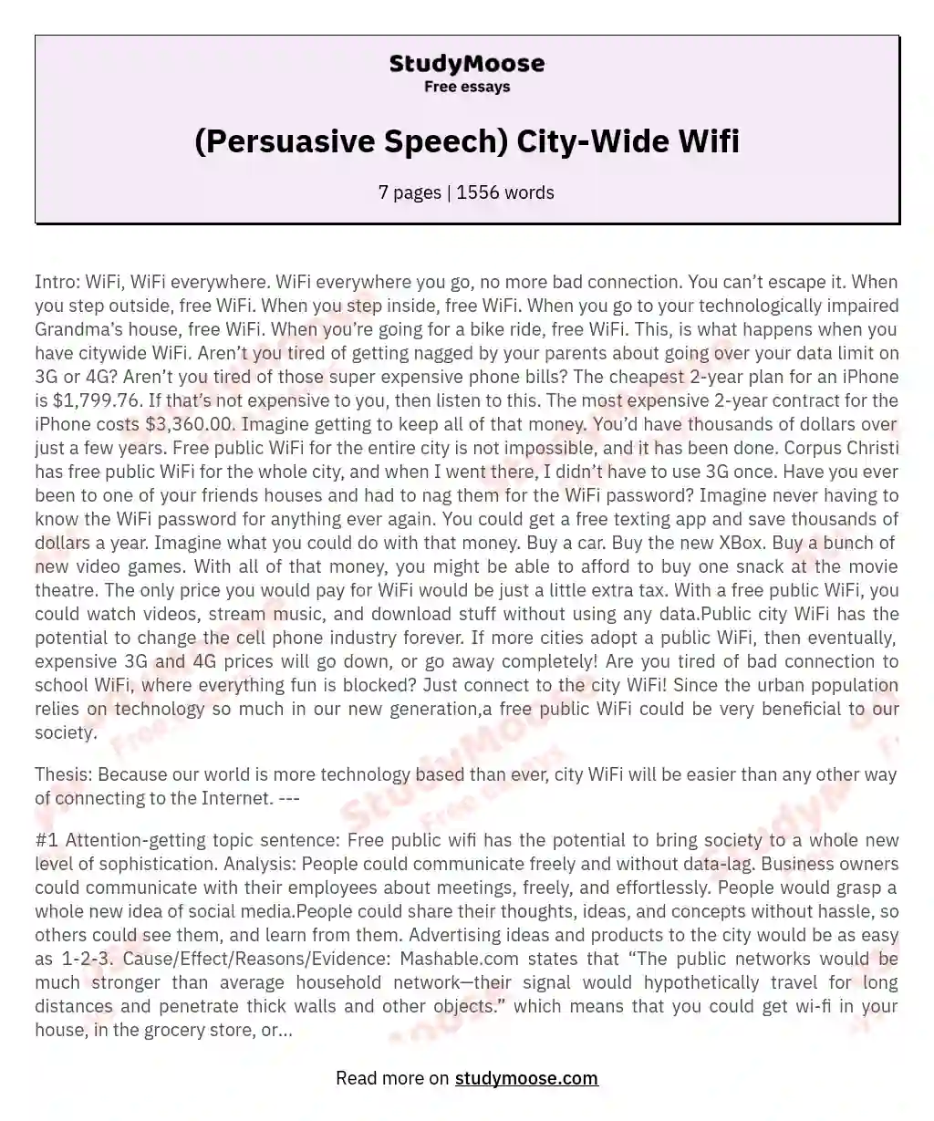 (Persuasive Speech) City-Wide Wifi essay