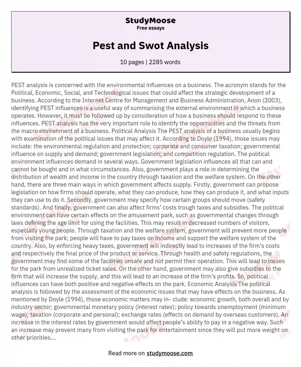 Pest and Swot Analysis