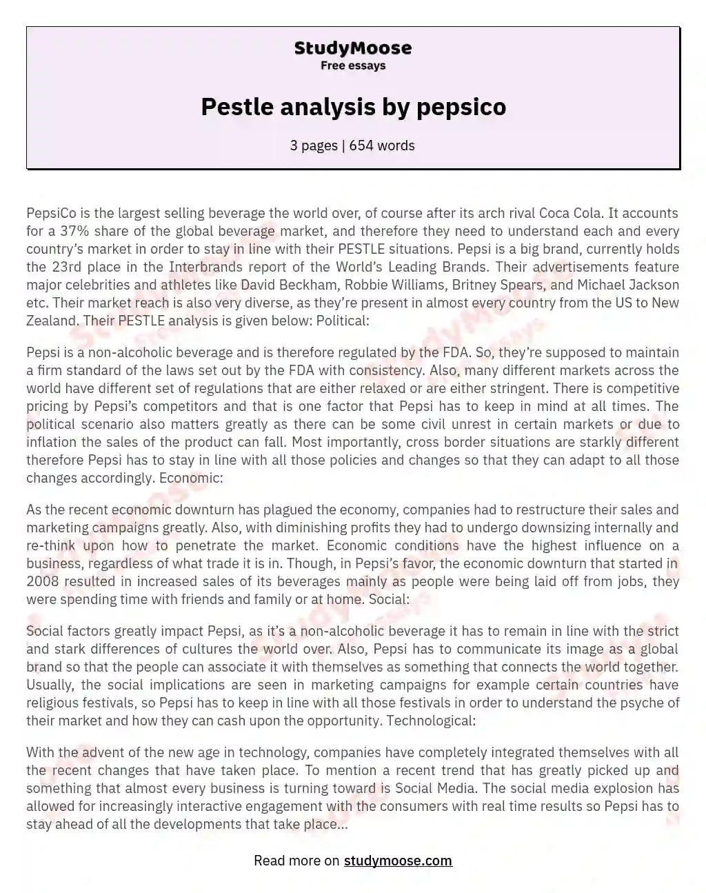 Pestle analysis by pepsico