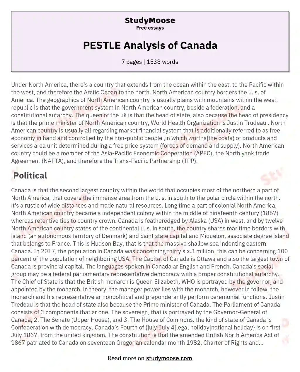 PESTLE Analysis of Canada essay