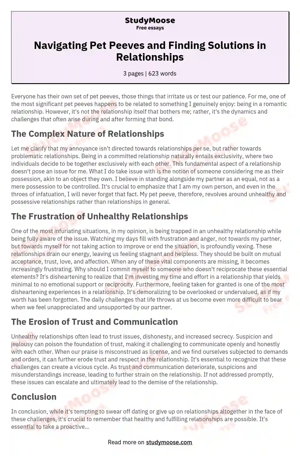 Navigating Pet Peeves and Finding Solutions in Relationships essay