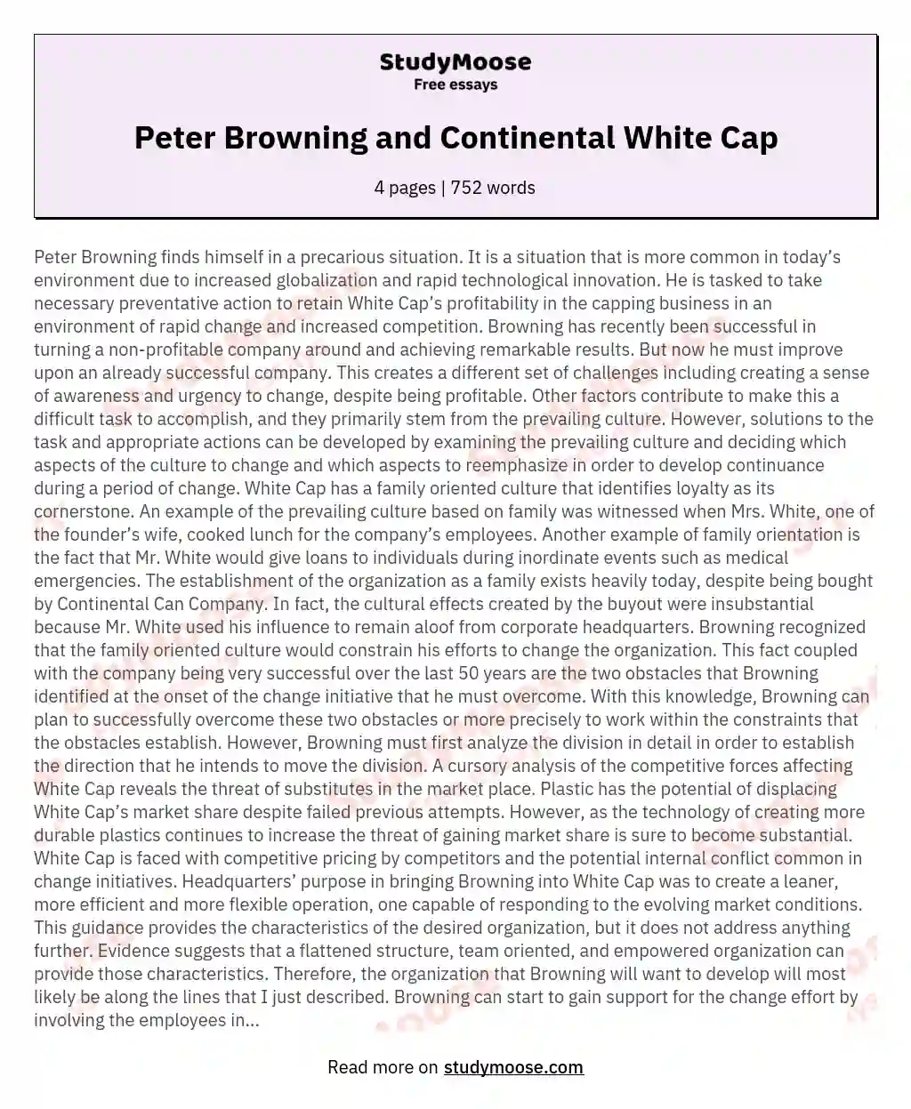 Peter Browning and Continental White Cap