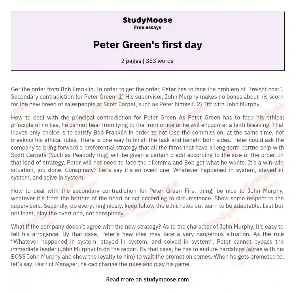 Peter Green's first day