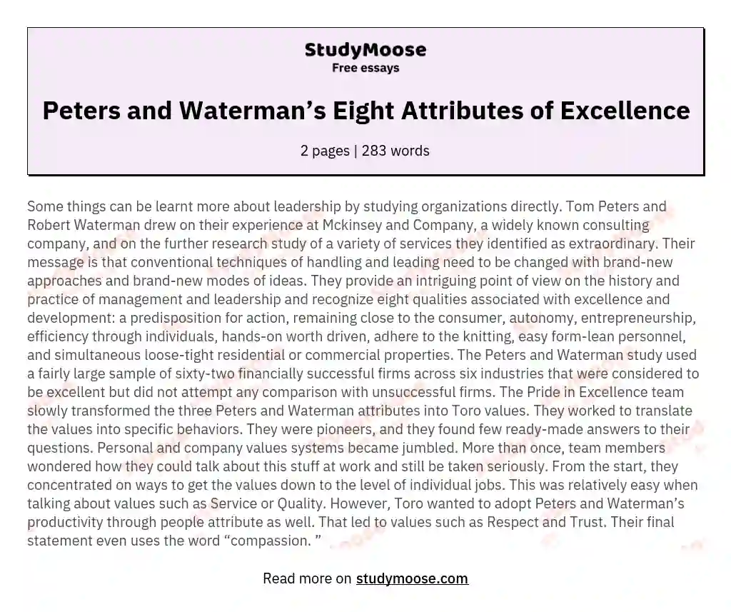 Peters and Waterman’s Eight Attributes of Excellence