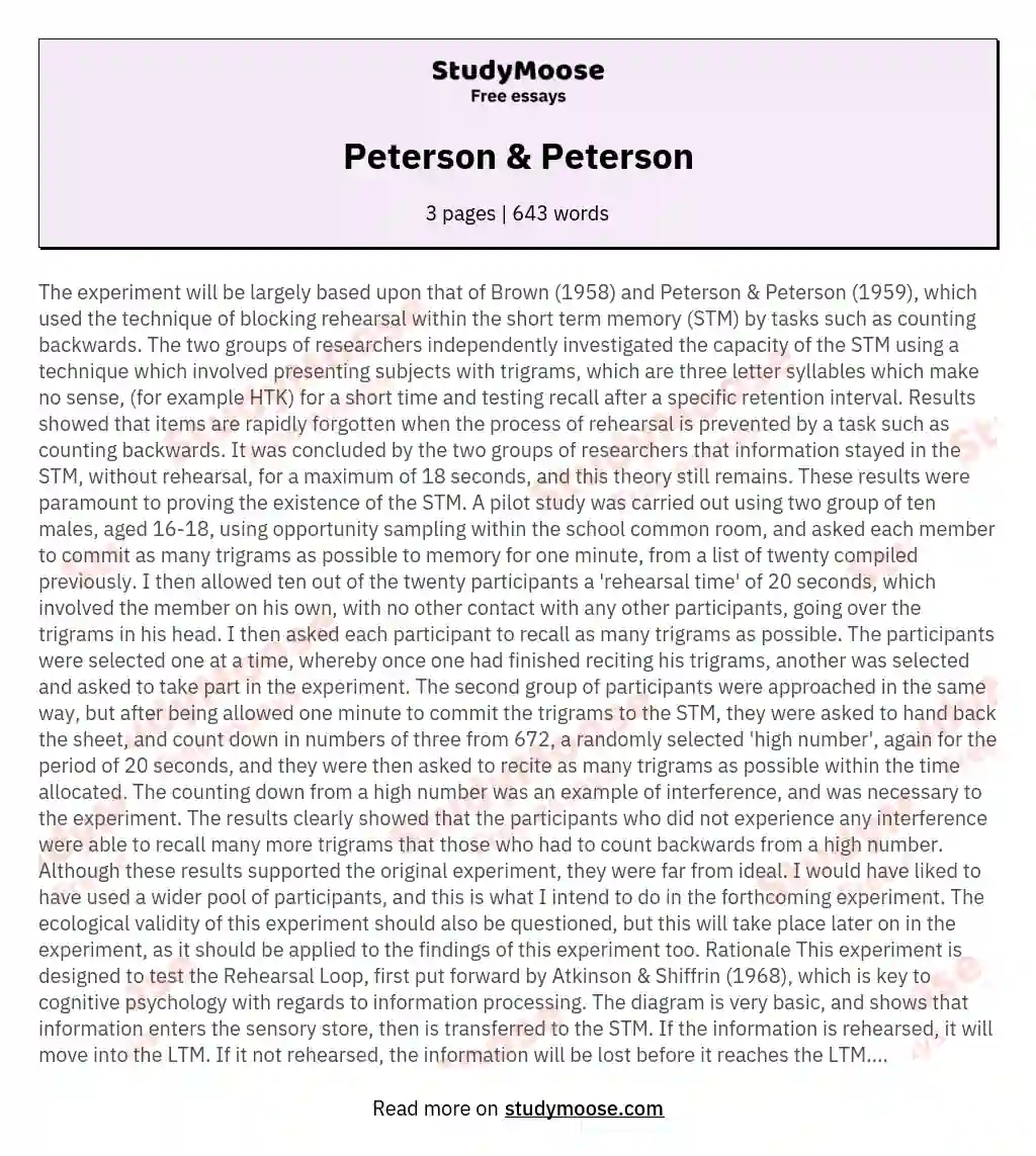 Peterson &amp; Peterson essay