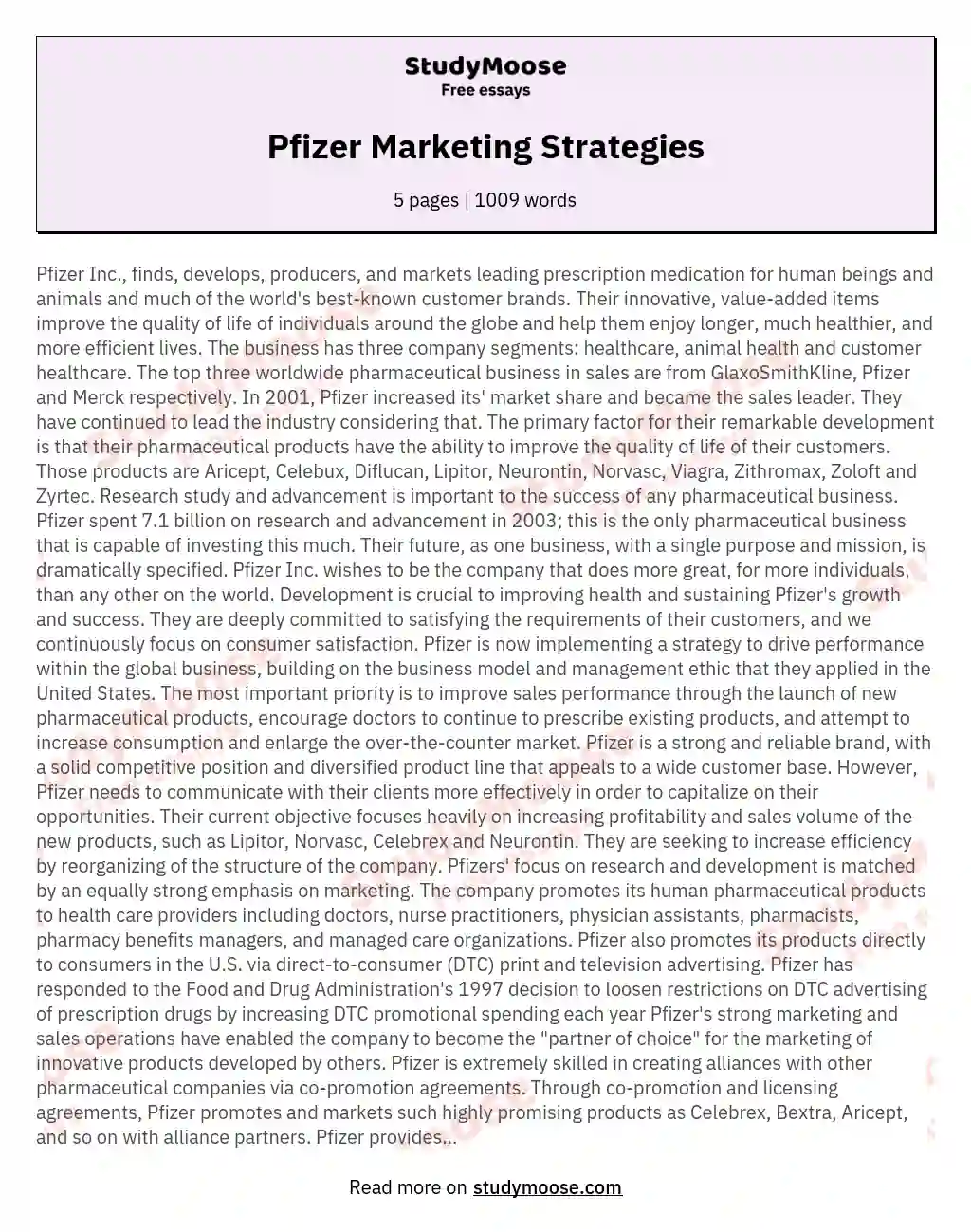 Pfizer Marketing Strategies essay