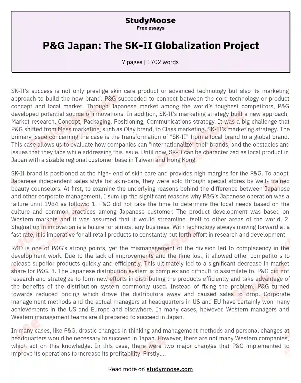 P&G Japan: The SK-II Globalization Project essay