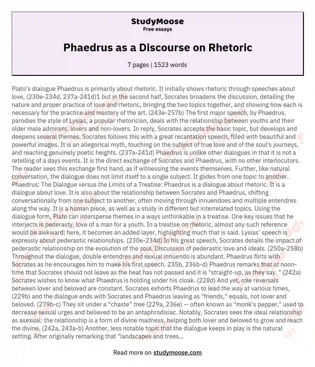 Phaedrus as a Discourse on Rhetoric essay
