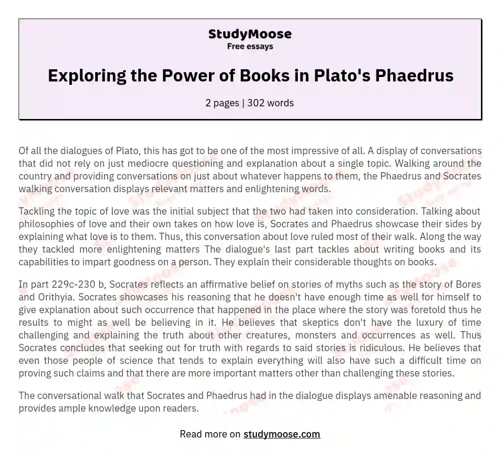 Exploring the Power of Books in Plato's Phaedrus essay
