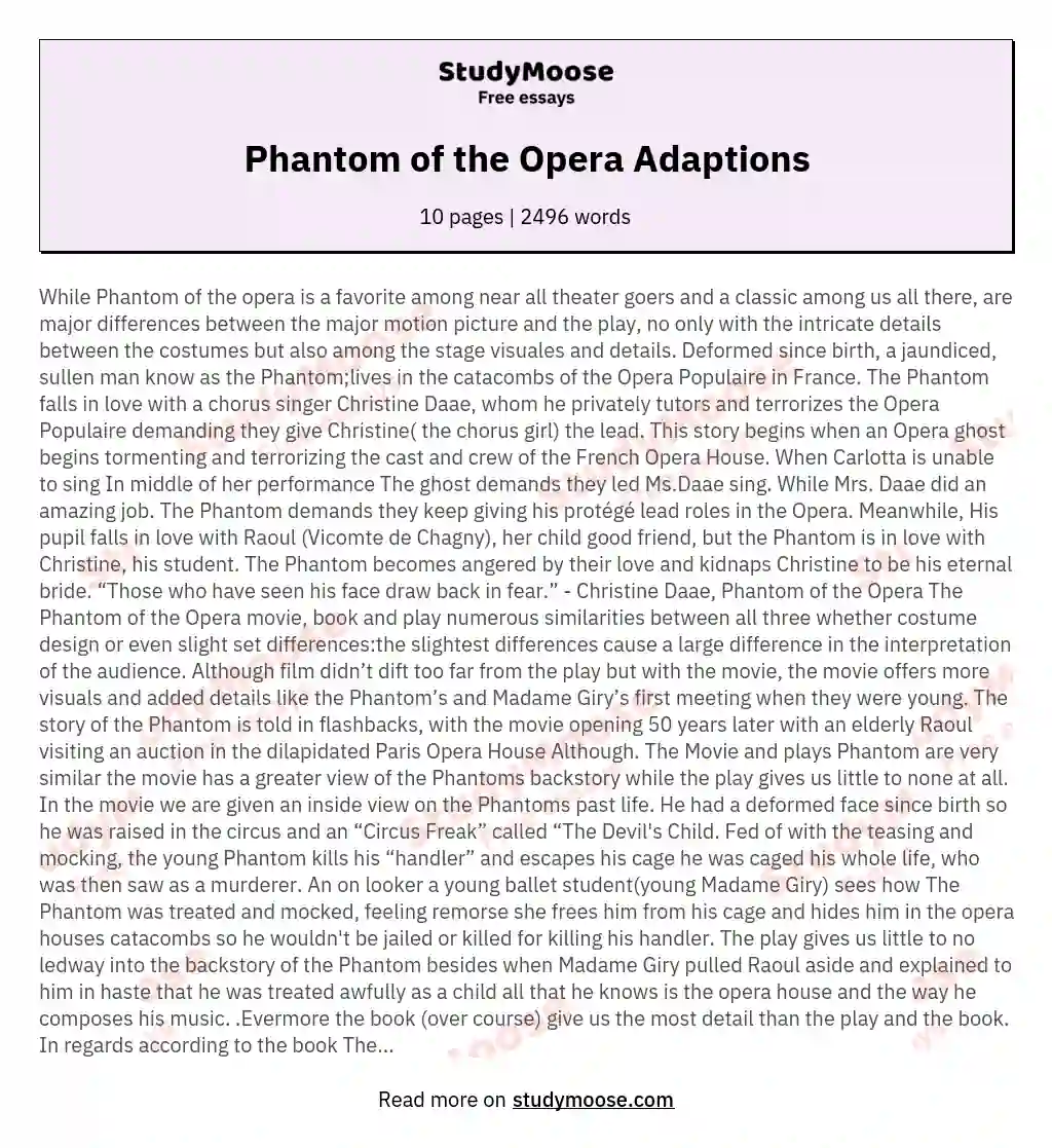 Phantom of the Opera Adaptions essay
