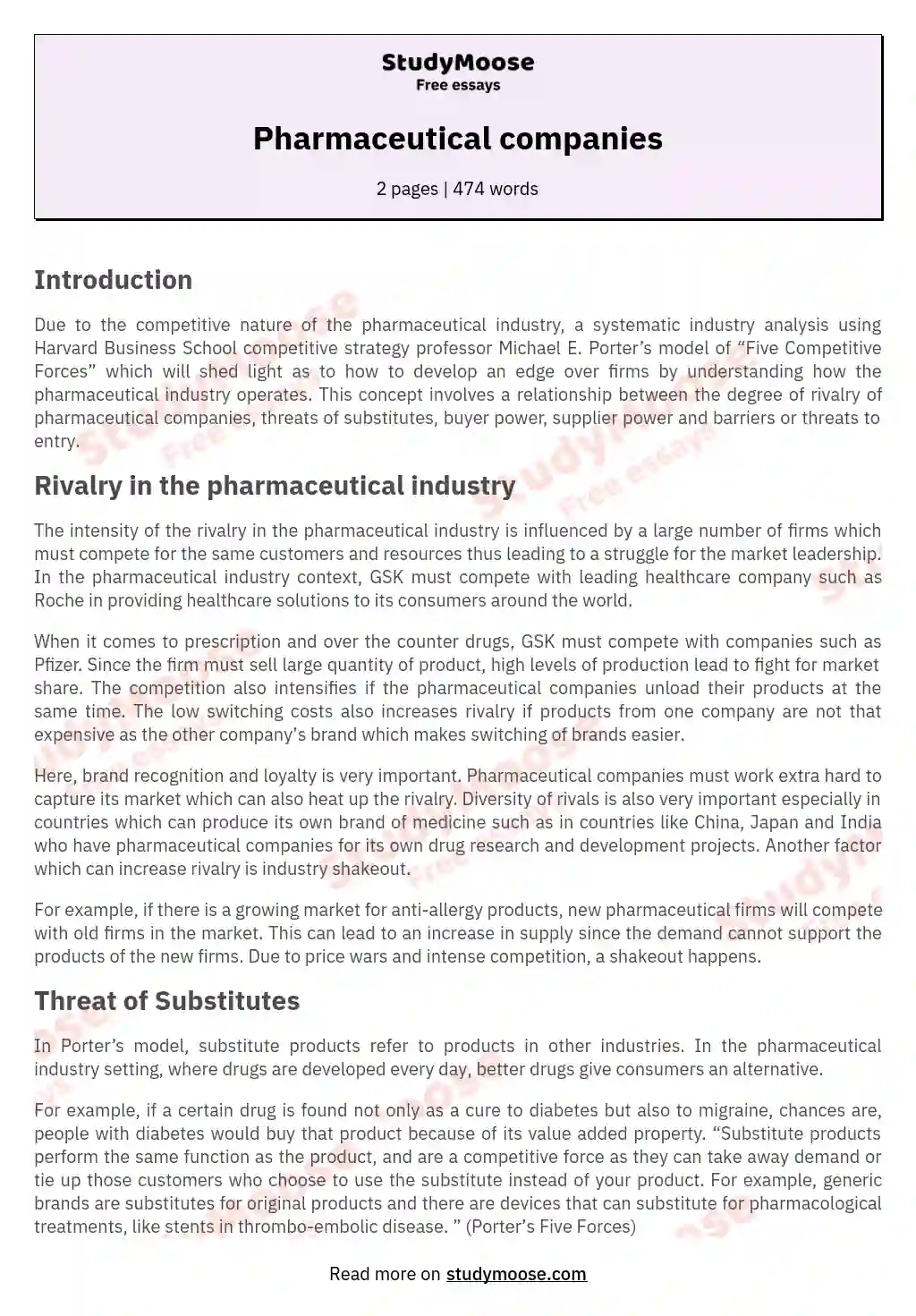Pharmaceutical companies essay