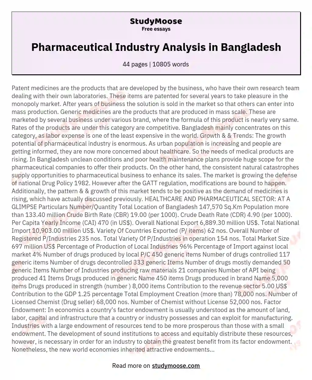 Pharmaceutical Industry Analysis in Bangladesh essay