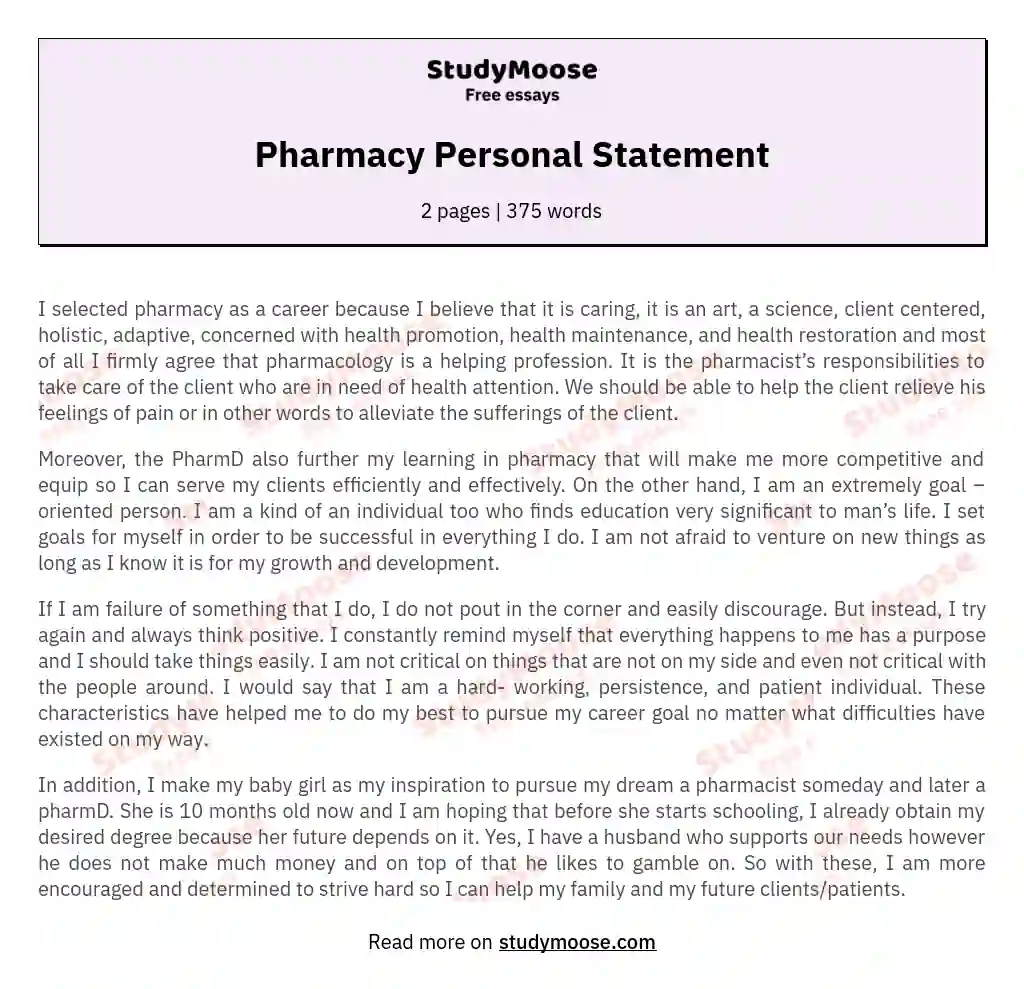 Pharmacy Personal Statement