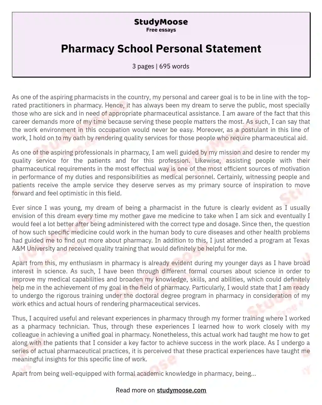 why pharmacy essay