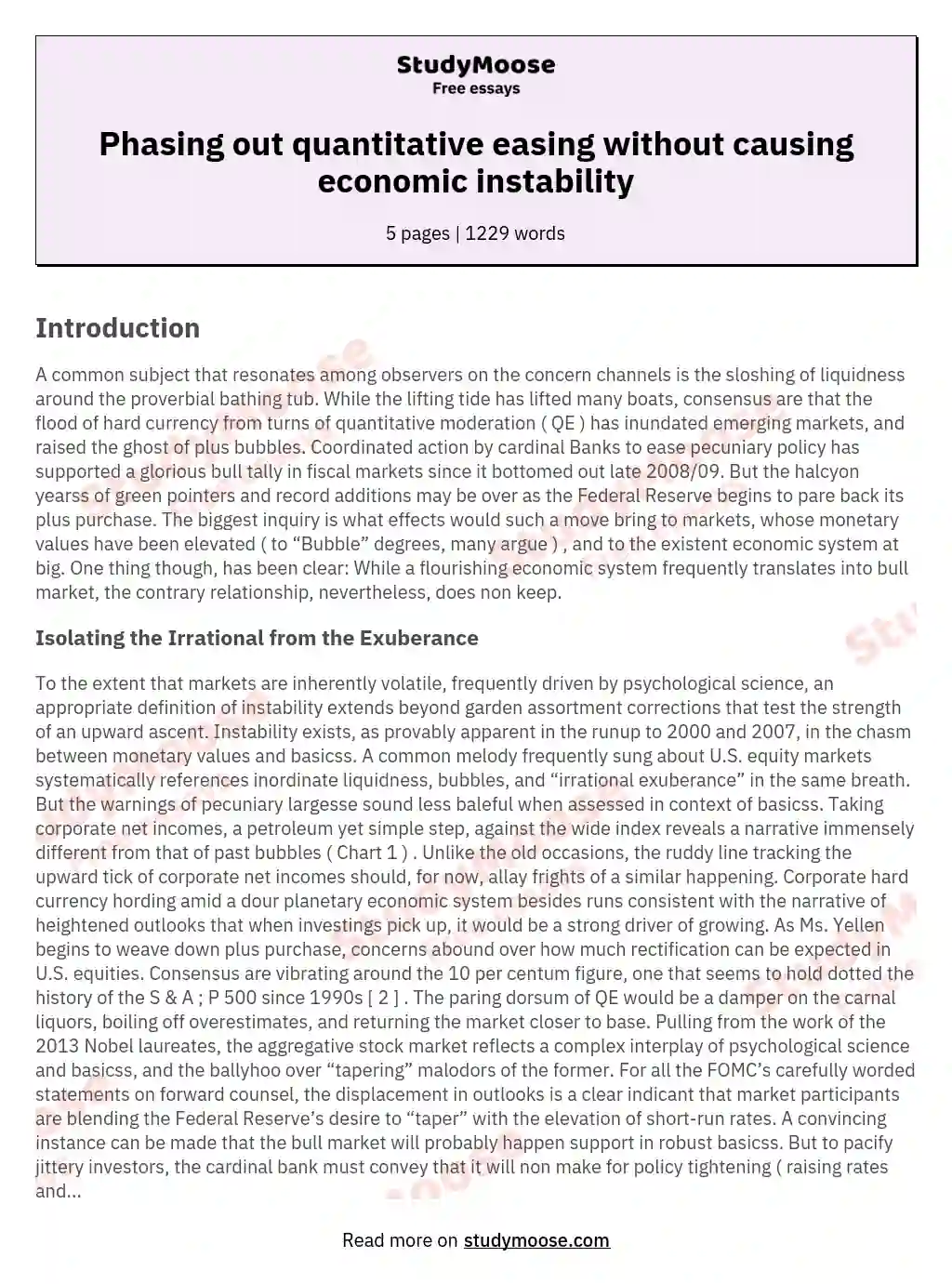 Phasing out quantitative easing without causing economic instability essay