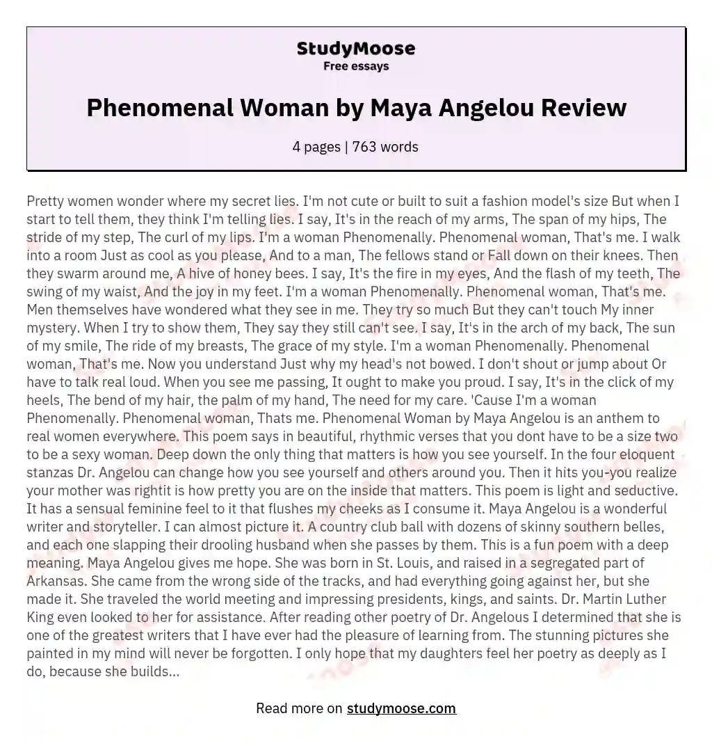Phenomenal Woman by Maya Angelou Review essay