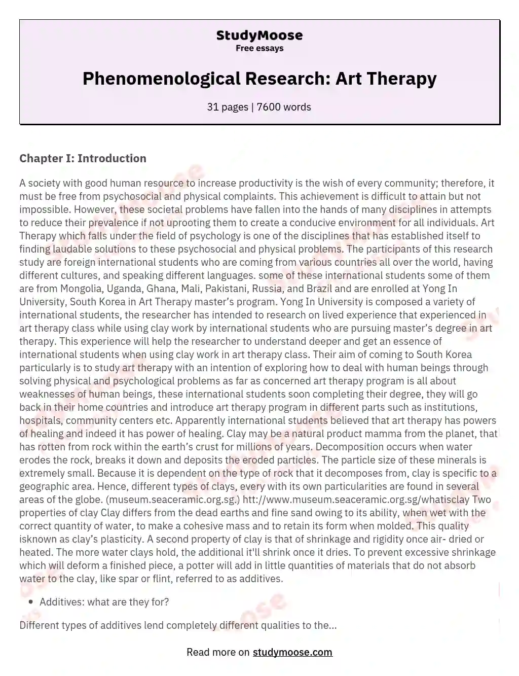 Phenomenological Research: Art Therapy essay