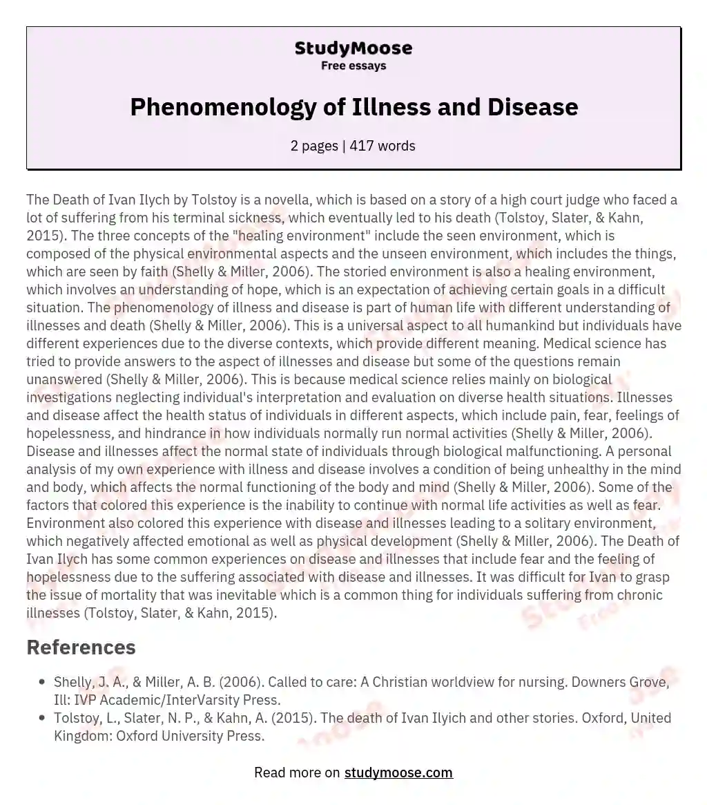 Phenomenology of Illness and Disease essay