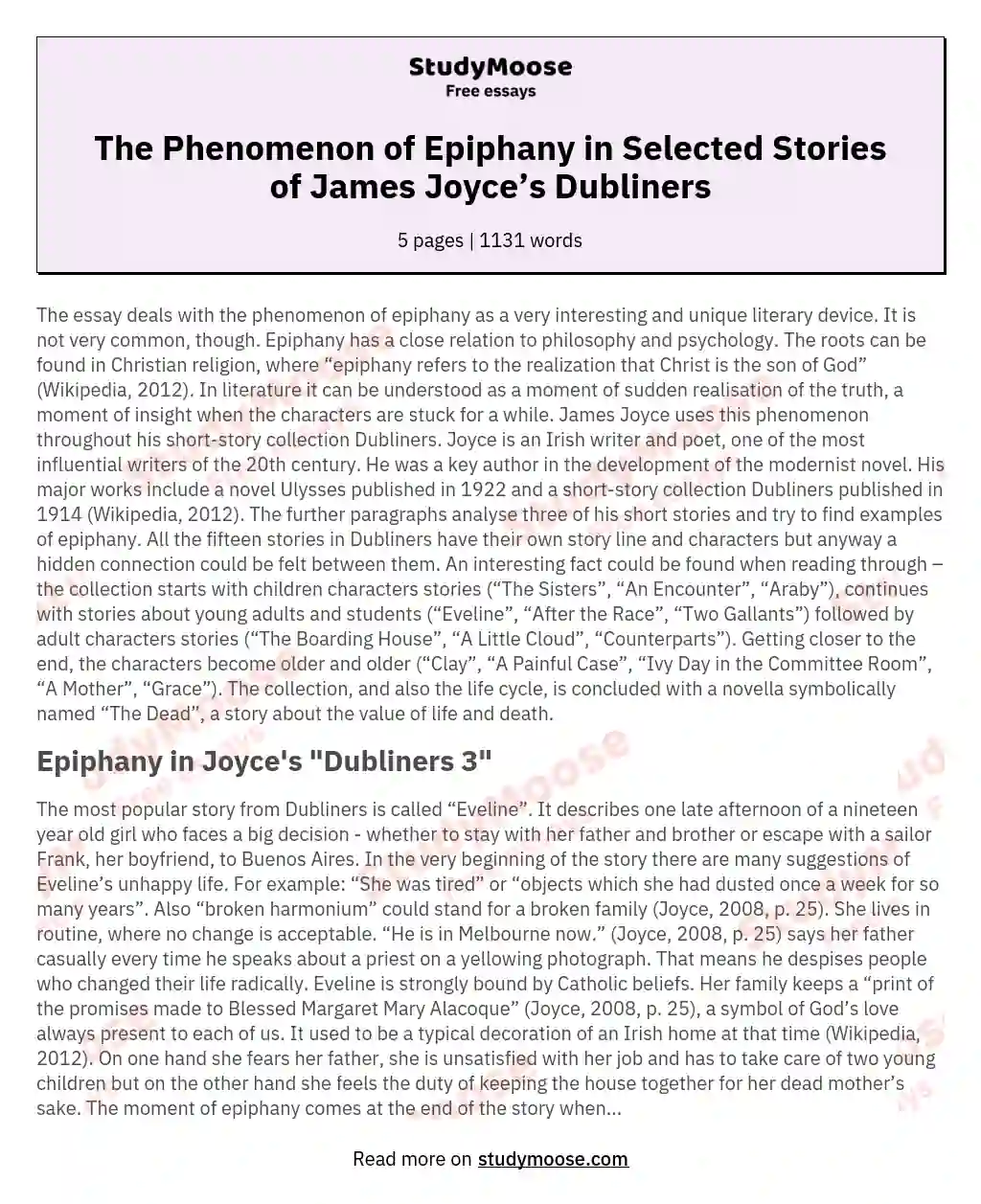 The Phenomenon of Epiphany in Selected Stories of James Joyce’s Dubliners essay