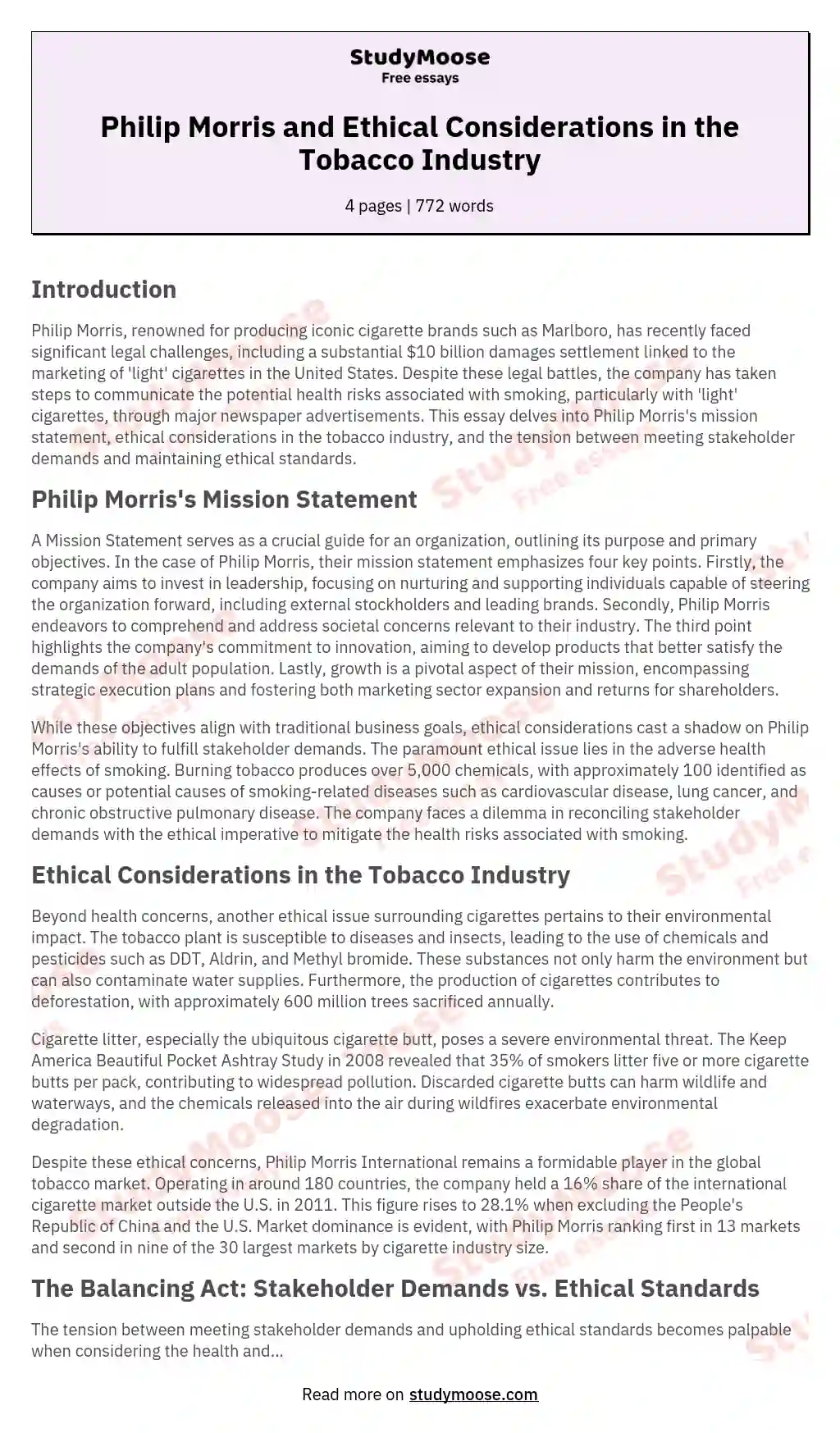 Philip Morris and Mission Statement