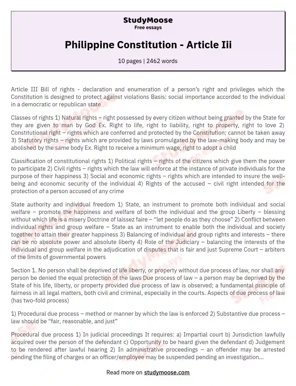 Philippine Constitution - Article Iii essay