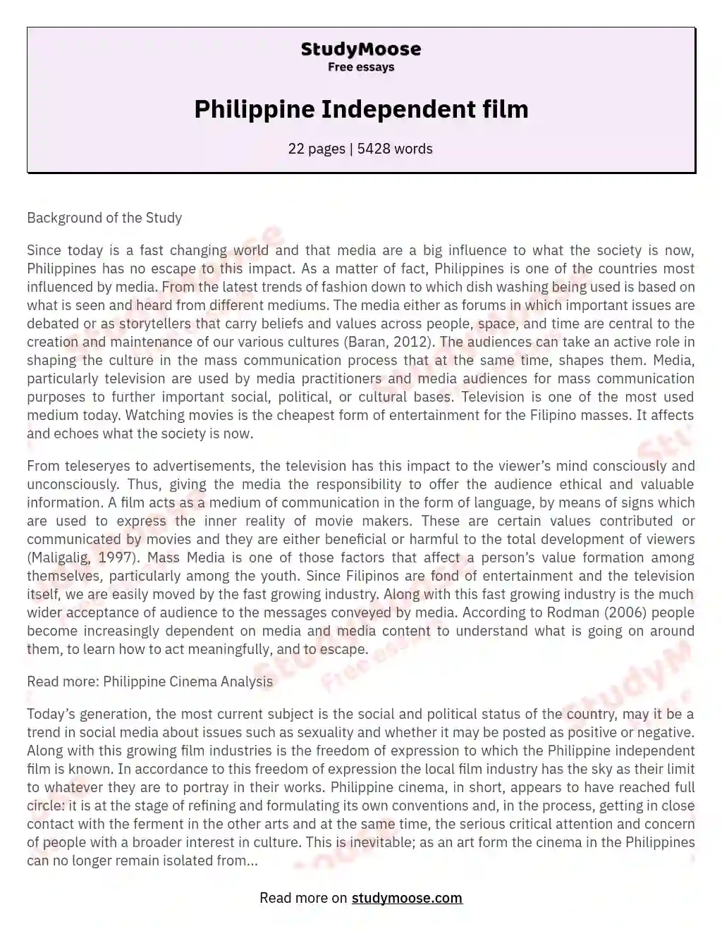 Philippine Independent film essay
