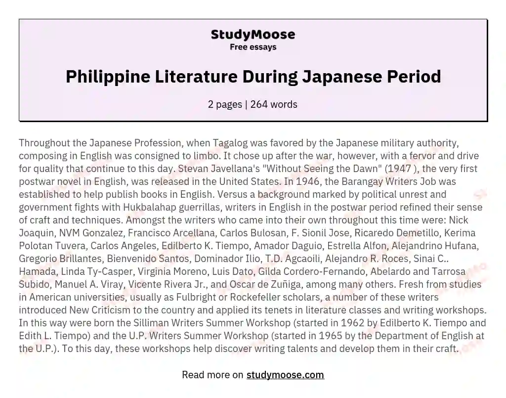 Philippine Literature During Japanese Period essay