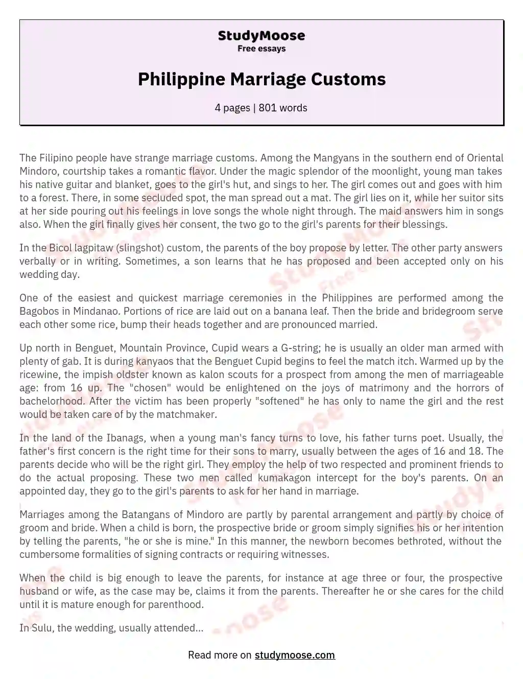 Philippine Marriage Customs essay