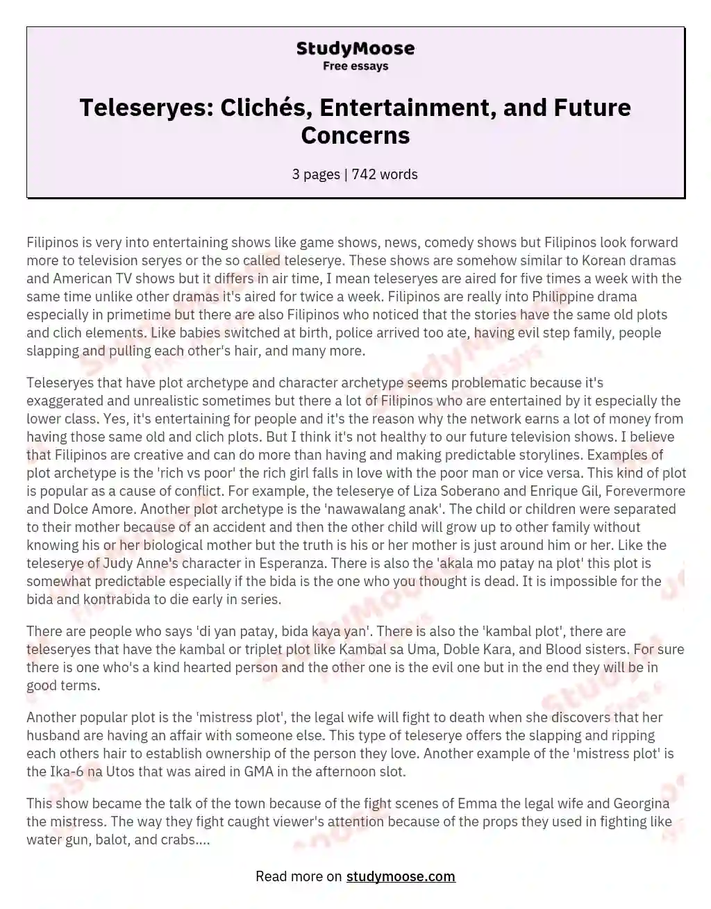 Teleseryes: Clichés, Entertainment, and Future Concerns essay