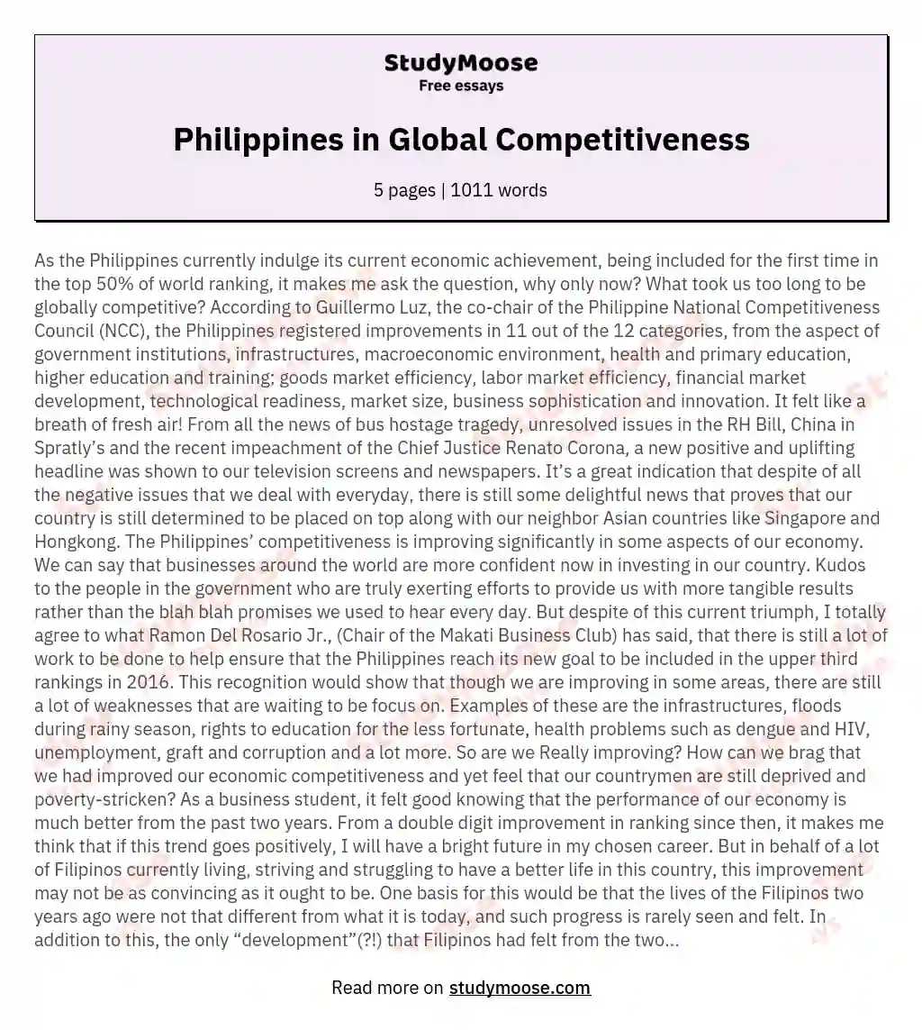 Philippines in Global Competitiveness essay